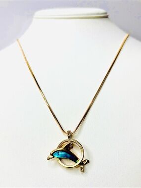 ARIKI Abalone Dolphin Gold Plate Pendant Necklace